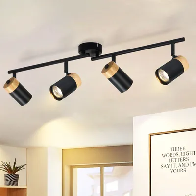 Image de ZMH Plafonnier en bois Spot de plafond à 4 flammes GU10 Plafonnier noir Orientable 330° Spotlight pour couloir garage salon chambre cuisine