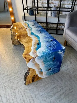 Produktbild von Moderner Epoxidtisch Stilvoller Naturholztisch Wohnzimmer Couchtisch