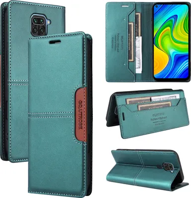 Produktbild von Handyhülle für Xiaomi Redmi Note 9 Hülle, Leder Flip Wallet Kartenfach Stand Schutzhülle Grün