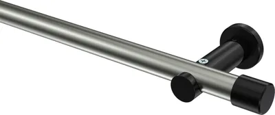 Produktbild von Interdeco Gardinenstange / Vorhangstange Edelstahl-Optik / Schwarz, Typ Platon Santo (Kappe) ohne Ringe, 20 mm Ø 1-läufig, 540 cm
