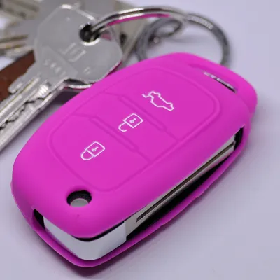 Produktbild von Auto Schlüssel Hülle Silikon Schutz Cover Pink kompatibel mit Hyundai i10 i20 i40 ix25 ix35 Tucson Accent Ioniq Sonata Tucson Santa Fe 3 Tasten Klappschlüssel