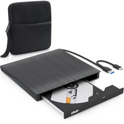 Image de Strex Lecteur et graveur DVD externe - Avec housse - CD/DVD - Plug & Play - Lecteur DVD USB 3.0 - Compatible avec Windows, Mac et Linux - Lecteur optique