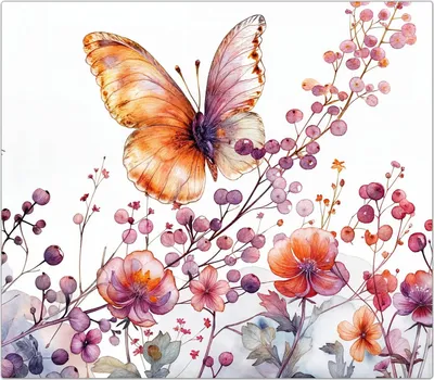 Produktbild von Spritzschutz Herdabdeckplatte Schneidebrett aus Glas Blumen und Schmetterlinge 1-Teilig (60x52cm)