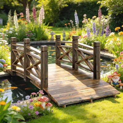 Produktbild von Gartenbrücke Holz mit Geländer, Teichbrücke Tannenholz verkohlt, Antik-Optik | 174 x 78 x 57,5 cm | 18,5 kg