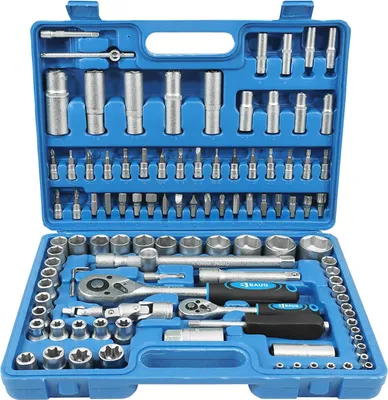 Immagine prodotto di Valigetta utensili professionale 108 pezzi, serie di chiavi a bussola Acciaio al carbonio, torx, cricchetti, prolunghe, kit attrezzi per auto, officina fai-da-te con attacchi 1/2" e 1/4", Baug