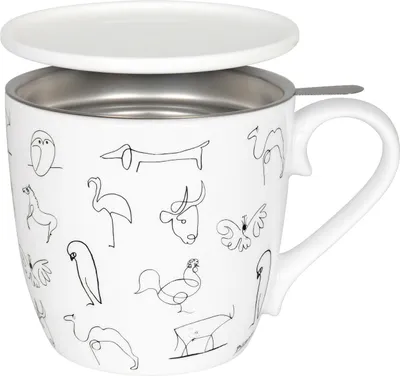 Produktbild von KÖNITZ 115S570104 Becher Picasso - Animaux 425 ml mit Sieb und Deckel, Bone China Porzellan