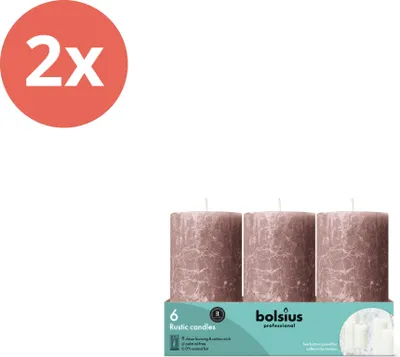 Productafbeelding van Bolsius - Rustieke stompkaarsen 130/68 - 6 stuks per verpakking - Wildlerenbruin - Voordelige verpakking - 12 stuks - 2 verpakkingen