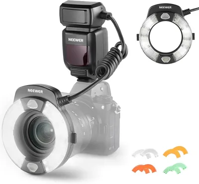 Productafbeelding van NEEWER RF1-N Macro Blitz Ring, flitsring voor Nikon camera, 76W, GN15, 5600K, TTL, met belichting