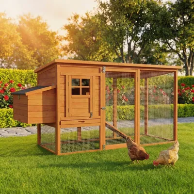 Produktbild von MyAnimal Hühnerstall MH-04 | Für 3-4 Hühner - Hühnerhaus - Nistkasten - Eiablage - Freilaufgehege - Wasserabweisendes Dach - Kleintierstall (Braun)