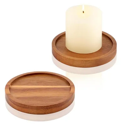 Immagine prodotto di Set di 2 portacandele in legno di acacia, forma rotonda, per candele fino a 8 cm di diametro