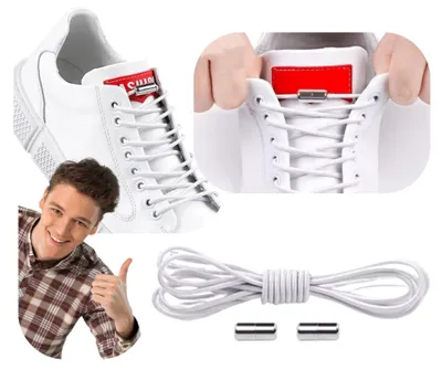 Zdjęcie produktu dla Elastyczne sznurówki bez wiązania, 100 cm, białe, okrągłe, zestaw sznurówek do butów