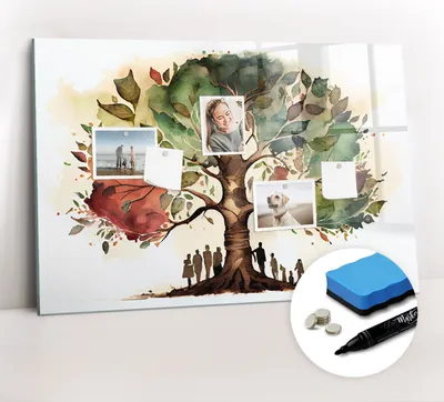 Produktbild von Magnetpinnwand Memoboard - Zubehörsatz - Schwarzer Marker + Schwamm + Magnete - 90 x 60 cm - Familienstammbaum