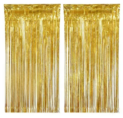 Produktbild von Set mit 2 glänzenden Lametta-Vorhängen, 1x2 Meter - Dekoration für Feiern