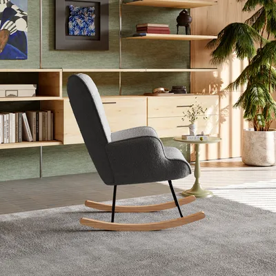 Image de Fauteuil à Bascule, Relax, Avec Assise Rembourrée, 92 X 68 X 75 Cm, Peluche, Gris