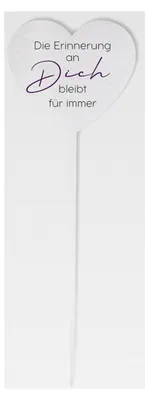 Produktbild von Grabstecker aus Edelstahl in Herzform mit Spruch | "Die Erinnerung an Dich bleibt für immer" | Grabschmuck | wetterfeste Erinnerung aus Edelstahl | 28cm