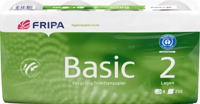 Produktbild von Fripa Toilettenpapier Basic 2-lagig weiß 250 Bl./Rl. 8 Rl./Pack.
