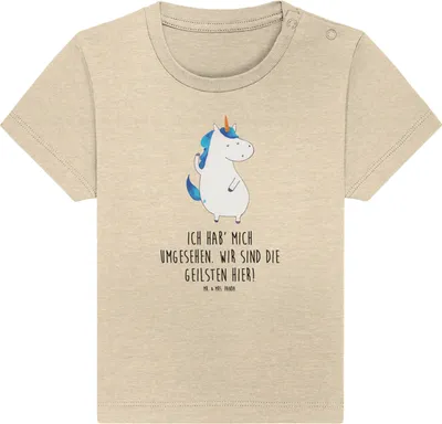Produktbild von Mr. & Mrs. Panda Babyshirt Einhorn Mann 6. - 12. Monat - Natural Raw - Geschenk, Freundin,  Baby T-Shirt, Oberteil, Unicorn, Einhörner, Party, Familie, Kinder Shirt