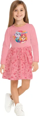 Produktbild von Paw Patrol Kleid für Mädchen - Skye & Everest Kleidchen Mesh Rock langarm Pink 122-128