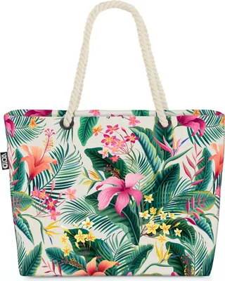 Produktbild von VOID Tropen Dschungel Blumen Strandtasche Shopper 58x38x16cm 23L XXL Einkaufstasche Tasche Reisetasche Beach Bag