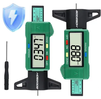 Produktbild von Digitaler Profiltiefenmesser für Reifen 2 Stück 0-25.4 mm LCD Energiesparmodus Grün