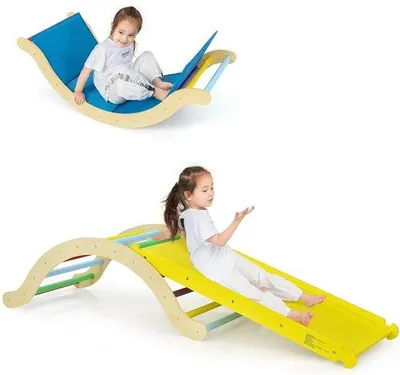 Produktbild von Holz-Klettergerüst 3-in-1 für Kinder – mit Rutsche und Reckstange – Indoor- und Outdoor-Spielzeug