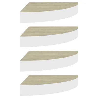 Image de Étagères d'angle murales 4 pcs Chêne et blanc 35x35x3,8 cm MDF