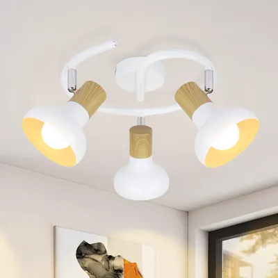 Imagen del producto de ZMH Lámpara de techo vintage, lámpara de techo para pasillos, estilo industrial, 3 luces, diseño redondo, lámpara para pasillos, uso interior, inclinación de 350°, color blanco, casquillo E14, sin bombillas