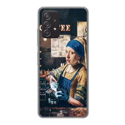 Produktbild von MuchoWow® Handyhülle Schutzhülle Hülle für Samsung galaxy a73 Mädchen mit Perlenohrring - Cappuccino - Barista - Vermeer - Kaffee - Gemälde Silikon Softcase Handy Hülle - Handyhülle