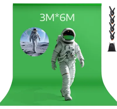 Zdjęcie produktu dla Tło fotograficzne greenscreen - 3 x 6 m - Zielone - Z 4 klipsami - Do studia i wideo