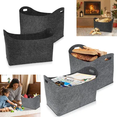 Obrázok produktu pre XINZI 2 kusy plsteného vreca na drevo Kôš na drevo Kôš na drevo XL s vystuženými rukoväťami, plstené vrece na drevo, 55 x 30 x 40 cm tmavo sivé