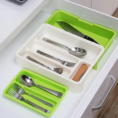 Obrázek produktu pro Rozšiřitelná lžícovníka Famanu – praktický držák na ubrousky pro příbory a další – zelená barva