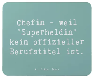 Produktbild von Mr. & Mrs. Panda Mousepad Spruch Chefin Superheldin - Meeresbrise - Geschenk, Dankeschön, mousematte, Beruf, handgefertigte Geschenke, computermatte, Mouse Pad, laptop