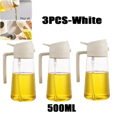 Produktbild von 500ml Ölsprühflasche, 2in1 Multifunktional, Ölsprüher Dose Sprühflasche Ölglas Ölsprüher Speiseöl Spray zum Kochen, Grillen, Backen, Heißluft.Farbe:3 Stück - Weiß