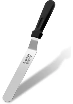 Produktbild von Glasurspatel abgewinkelt 20 cm Edelstahlklinge Zuckergussmesser zum Dekorieren von Kuchen und Gebäck