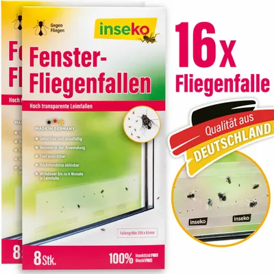 Produktbild von inseko 16 x Fenster-Fliegenfallen I transparenter Fliegenfänger I umweltfreundlich - giftfrei I  Germany - 2 Packungen (552465)