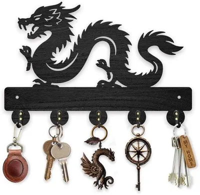 Produktbild von Halter für Wand - Holzdesign - 30 x 20 cm - 5 Metallhaken