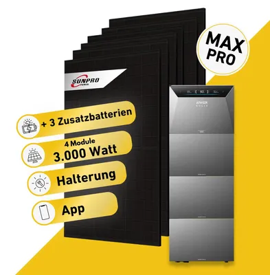 Produktbild von Balkonstrom Balkonkraftwerk 3000W mit Speicher | 3xZusatzspeicher | Ziegeldachhalterung | 6xSolarmodul Bifazial | Anker Solix 4 Pro |Wieland Kabel 15m