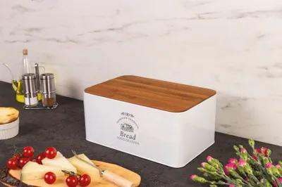 Produktbild von KESPER 1804563 Brotbox aus Weißblech und Bambus im Landhaus-Stil / Brotaufbewahrung / Country Collection