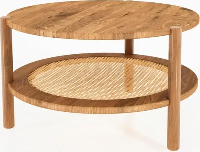 Produktbild von Couchtisch Zola rund aus Wildeiche massiv und Rattan Durchmesser 60 cm