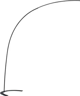 A black arc floor lamp on a white background.