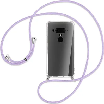 Produktbild von Handykette Backcover-Schutzhülle mit Band (Metall silberfarben) für HTC U12 Plus - violett