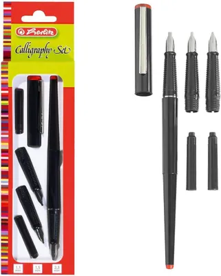 Produktbild von Herlitz Kalligraphie-Set / 5-teilig / bestehend aus 3 Griffstücke + 2 Patronen