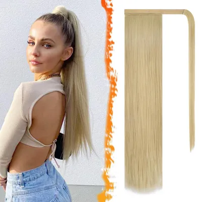 Productafbeelding van Haarstuk paardenstaart, glad, lichtblond, 66 cm, synthetisch, clip-in vlechtverlenging