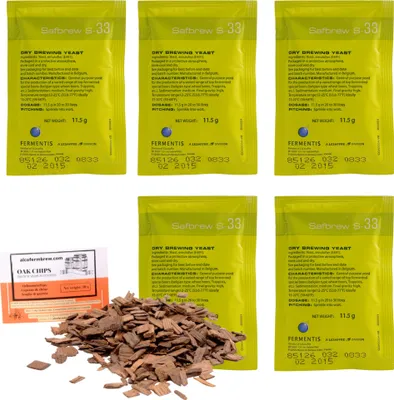 Produktbild von 5x Fermentis Bierhefe - Safbrew s 33 + Oak Chips, Fermentis-Hefe, Bierhefe, Brauhefe
