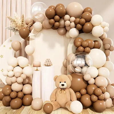 Image de Kit de guirlande de ballons - 158 pièces, avec ballons en latex à double couche - Décoration pour fêtes - Couleurs : marron, abricot, sable, blanc
