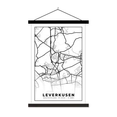 Produktbild von MuchoWow® Textilposter Karte - Leverkusen - Karte - Stadtplan 120x180 cm mit schwarzem Rahmen - Fotos
