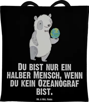 Produktbild von Mr. & Mrs. Panda Tote Bag Ozeanograf Herz - Schwarz - Geschenk, Meeresbiologe, Shopping Tasche, Lustig, Jutebeutel, Studium, Uni, Spruch, Witzig, Schultasche