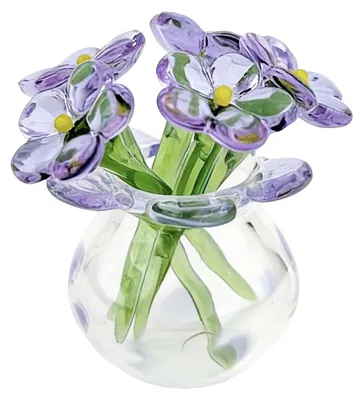 Produktbild von Niedliche Mini-Figur aus mundgeblasenem Glas mit Kunstkristallblumen, Sammlerstück, kleine Blumenvase mit Biene/Vogel als Nachbildungation für Zuhause oder Büro.