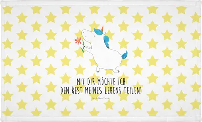 Produktbild von Mr. & Mrs. Panda Handtuch Einhorn Blume - Weiß - Geschenk, kleines, Einhörner, 50x100, Partner, Freundin, Unicorn, Ehe, Händehandtuch, gesichtshandtuch, Liebe