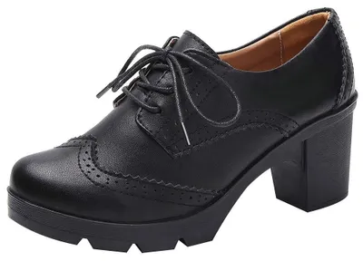 Productafbeelding van Dames Derby Pumps met Blokhak en Vetersluiting